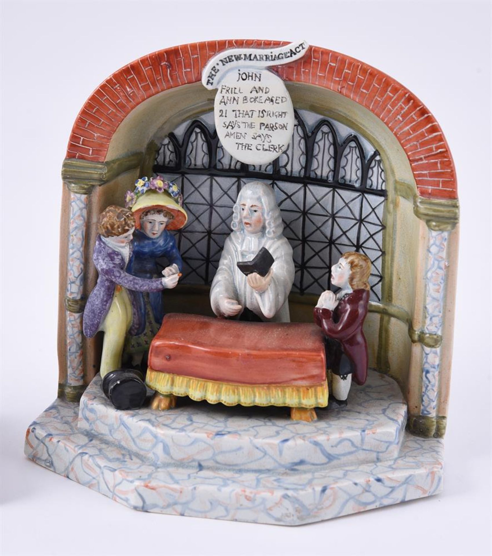 A STAFFORDSHIRE PEARLWARE 'THE NEW MARRIAGE ACT' GROUP - Image 3 of 3