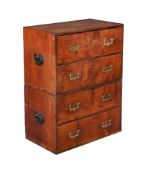 A VICTORIAN HARDWOOD CAMPAIGN CHEST OF DRAWERS