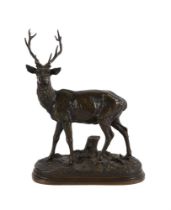 ALFRED DUBUCAND (FRENCH, 1828-1894) A BRONZE MODEL OF A STAG