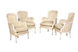 A SET OF FOUR PAINTED BERGERES IN LOUIS XVI STYLE