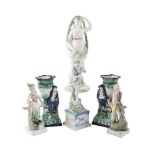 A GROUP OF SIX VARIOUS STAFFORDSHIRE CREAMWARE FIGURES OF WOOD FAMILY TYPE