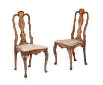 A PAIR OF DUTCH WALNUT AND MARQUETRY INLAID SIDE CHAIRS
