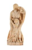 AN ALABASTER FIGURE OF A MOTHER AND CHILD