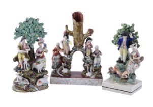 THREE VARIOUS STAFFORDHIRE PEARLWARE FIGURAL GROUPS