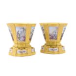A PAIR OF FRENCH PORCELAIN YELLOW-GROUND SEVRES-STLYE VASES HOLLANDAIS