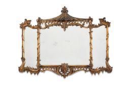 A CARVED GILTWOOD TRIPTYCH CHINOISERIE WALL MIRROR