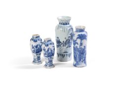 A GROUP OF DUTCH AND ENGLISH DELFT BLUE AND WHITE VASES, VARIOUS DATES 18TH CENTURY