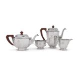 AN ART DECO SILVER FOUR PIECE OCTAGONAL TEA SET