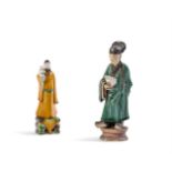 A CHINESE 'SANCAI' GLAZED MODEL OF AN IMMORTAL AND CHILDIN KANGXI STYLE22.5cm highTogether with a