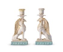 A PAIR OF DERBY GRIFFIN CANDLESTICKS, LATE 18TH CENTURY