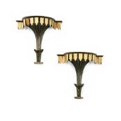 A PAIR OF GREEN PAINTED AND PARCEL GILT WALL BRACKETS IN THE MANNER OF OLIVER MESSEL