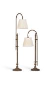 A PAIR OF BRASS HEIGHT ADJUSTABLE STANDARD LAMPS, EARLY 20TH CENTURY
