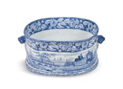 A STAFFORDSHIRE POTTERY BLUE AND WHITE PRINTED FOOT BATH, CIRCA 1820