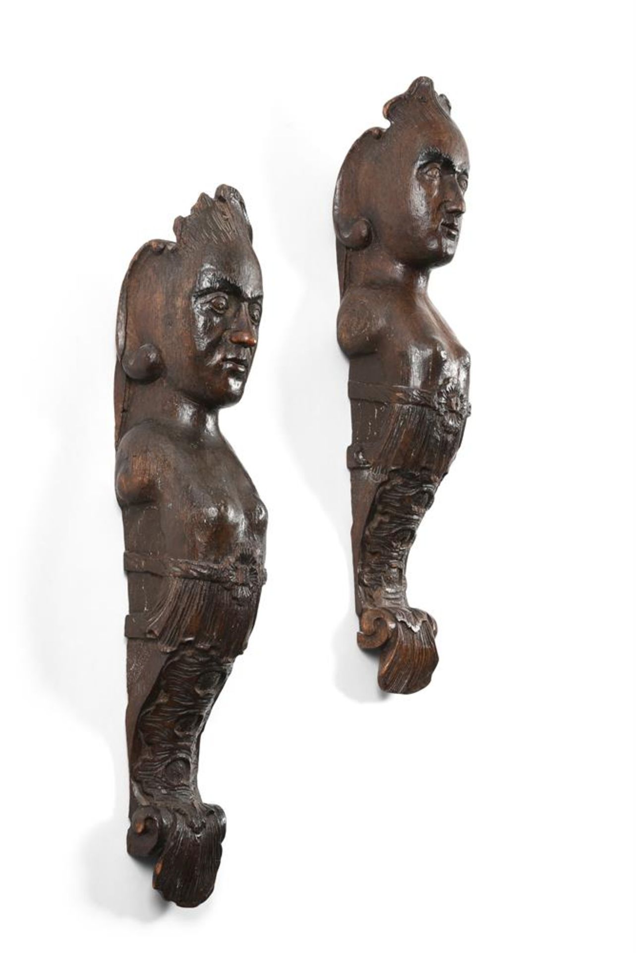 A PAIR OF CARVED OAK HERM FIGURES, 18TH CENTURY AND LATER - Bild 2 aus 3