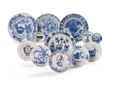 A SELECTION OF MOSTLY DUTCH DELFT BLUE AND WHITE PLATES VARIOUS DATES