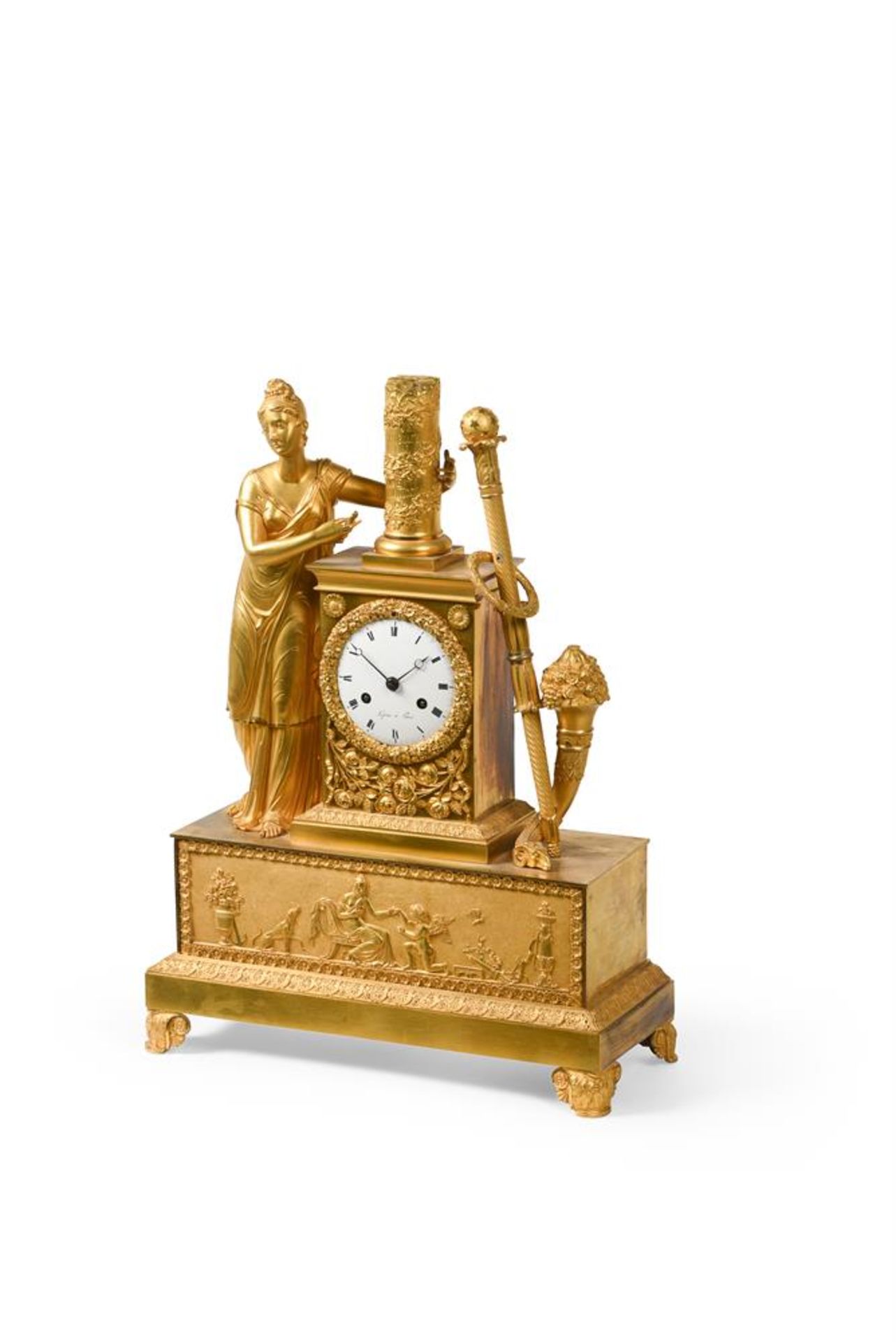 AN EMPIRE ORMOLU MANTEL CLOCK BY LEPINE