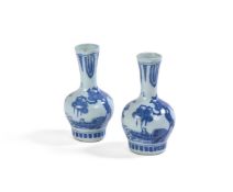 A PAIR OF DELFT BLUE AND WHITE SMALL VASESDUTCH OR ENGLISH