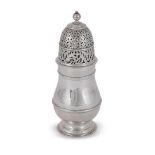 A QUEEN ANNE SILVER BRITANNIA STANDARD BALUSTER CASTER, MAKER'S MARK ... E, LONDON 1711