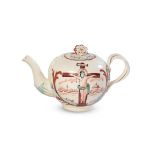 AN ENGLISH CREAMWARE DUTCH DECORATED TEAPOT AND COVER PAINTED WITH THE CRUCIFIXION OF CHRIST