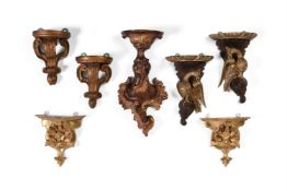 THREE PAIRS OF SMALL CARVED GILTWOOD WALL BRACKETS, 19TH AND 20TH CENTURY