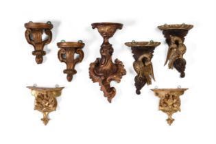 THREE PAIRS OF SMALL CARVED GILTWOOD WALL BRACKETS, 19TH AND 20TH CENTURY