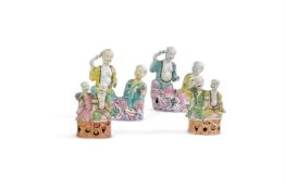 TWO CHINESE 'FAMILLE ROSE' GROUP FIGURES OF LAUGHING BOYS (HEHE ERXIAN),19TH CENTURY