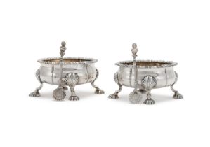 A PAIR OF GEORGE III SILVER SHAPED OVAL SALTSPOSSIBLY BY DAVID HENNELL I, LONDON 1760