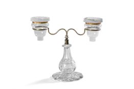A CUT AND MOULDED GLASS TWIN-BRANCH CRICKLITE TABLE LIGHT, CIRCA 1900