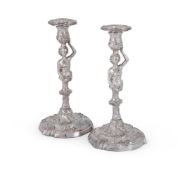 A PAIR OF OLD SHEFFIELD PLATE FIGURAL CANDLESTICKS UNMARKED