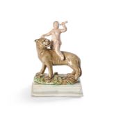 A GROUP OF A LIONESS AND PUTTO BY RALPH WOOD, BURSLEM