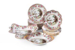 A SPODE STONE-CHINA 'CHINOISERIE SHIP' PATTERN PART DESSERT SERVICE, FIRST QUARTER 19TH CENTURY