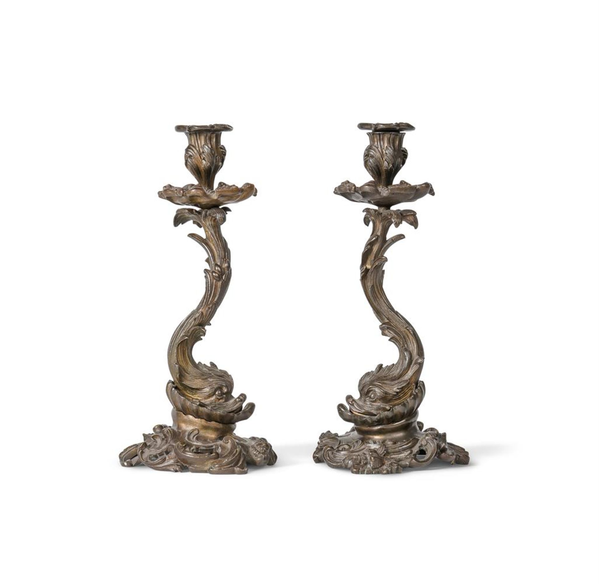 A PAIR OF FRENCH BRONZE CANDLESTICKS, 19TH CENTURY - Image 2 of 2