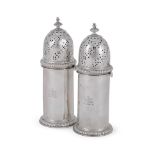 A PAIR OF GEORGE III SILVER LIGHTHOUSE SUGAR CASTERS, SEBASTIAN AND JAMES CRESPELL, LONDON 1762