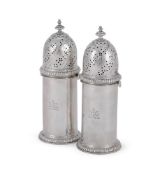 A PAIR OF GEORGE III SILVER LIGHTHOUSE SUGAR CASTERS, SEBASTIAN AND JAMES CRESPELL, LONDON 1762