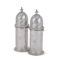 A PAIR OF GEORGE III SILVER LIGHTHOUSE SUGAR CASTERS, SEBASTIAN AND JAMES CRESPELL, LONDON 1762