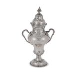 A GEORGE III SILVER SUGAR CASTER MAKER'S MARK LH (NOT TRACED), LONDON 1765