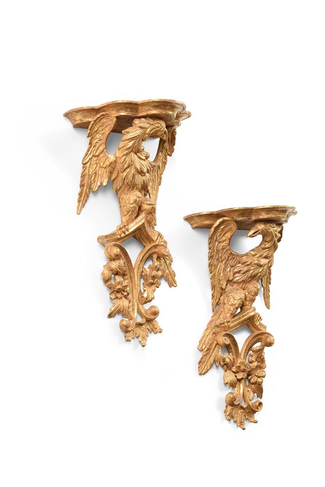 A PAIR OF GEORGE III CARVED GILTWOOD EAGLE WALL BRACKETS, CIRCA 1760-1780 - Image 2 of 2
