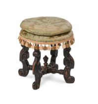 Y A QUEEN ANNE EBONISED AND CARVED BEECH STOOL