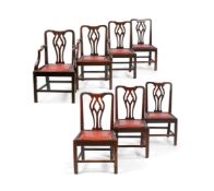 A SET OF SEVEN GEORGE III MAHOGANY AND LEATHER UPHOLSTERED DINING CHAIRS, THIRD QUARTER 18TH CENTURY