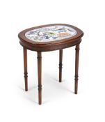 A MAHOGANY AND PORCELAIN INSET OCCASIONAL TABLE19TH CENTURY AND LATER