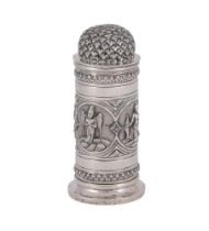 AN INDIAN SILVER CYLINDRICAL CASTER, UNMARKED, CIRCA 1920
