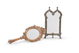 A FRENCH GILT METAL STRUT BACK TABLE MIRROR IN PERSIAN STYLE, LATE 19TH CENTURY