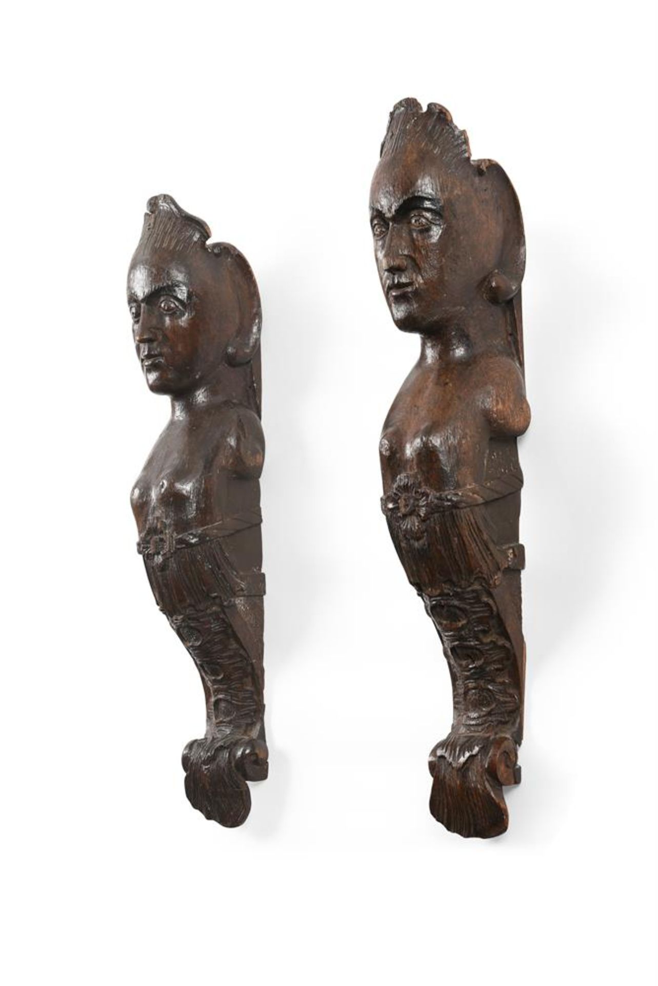 A PAIR OF CARVED OAK HERM FIGURES, 18TH CENTURY AND LATER - Bild 3 aus 3