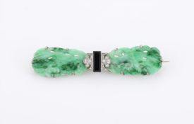 A 1930S AND LATER JADEITE JADE, DIAMOND AND ONYX BROOCH