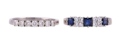 A DIAMOND SEVEN STONE RING AND A SAPPHIRE AND DIAMOND RING