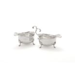 A PAIR OF GEORGE II SILVER OVAL SAUCE BOATS