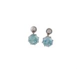 A PAIR OF BLUE ZIRCON AND DIAMOND EARRINGS