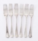 SIX GEORGE IV SILVER HANOVERIAN PATTERN TABLE FORKS