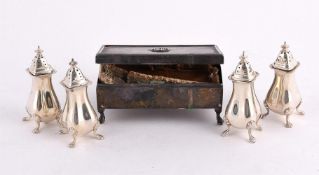 A SET OF FOUR SILVER LOBED BALUSTER PEPPERETTES
