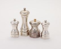 FOUR SILVER MOUNTED PEPPER MILLS